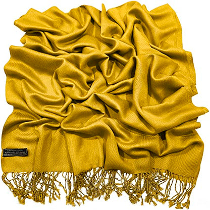 CJ Apparel Solid Color Tassels Design Nepalese Shawl Scarf Wrap Stole Throw Head Wrap Pashmina Gift Hand Made in Nepal New - color: Amber Yellow