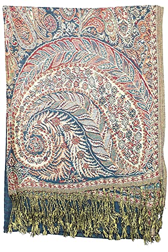 Achillea Reversible Paisley Pashmina Rave Scarf – Exotic Indian Shawls and Wraps for Evening Dresses, Festivals, All Seasons - color: Big Paisley Teal