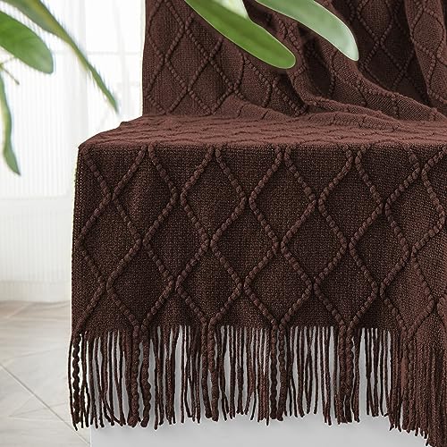 inhand Knitted Throw Blankets for Couch and Bed, Soft Cozy Knit Blanket with Tassel, Diamond Brown Lightweight Decorative Blankets and Throws, Farmhouse Warm Woven Blanket for Men and Women, 60"x80" - color: Diamond Brown, size: 60"x80"