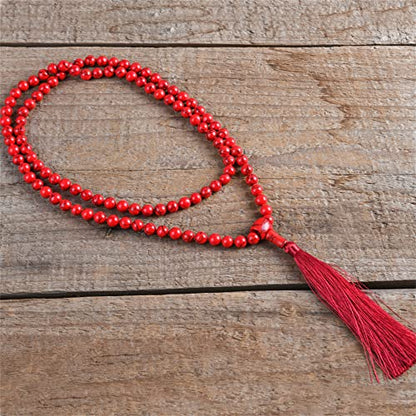 YGLINE Chakra 108 Mala Beads Bracelet Real Healing Gemstone Yoga Meditation Hand Knotted Mala Prayer Bead Necklace - color: Red Turquoise