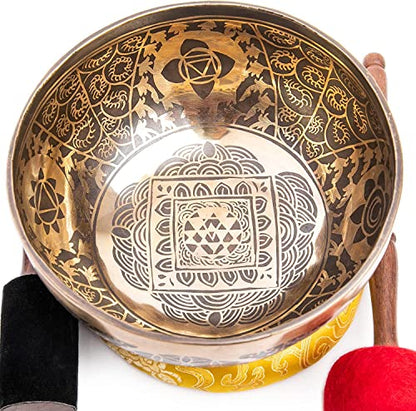 Large Tibetan Singing Bowl Set - 8.5" Master Healing Grade For Sound Bath Chakra 7 Metal Meditation Yoga By Himalayan Bazaar