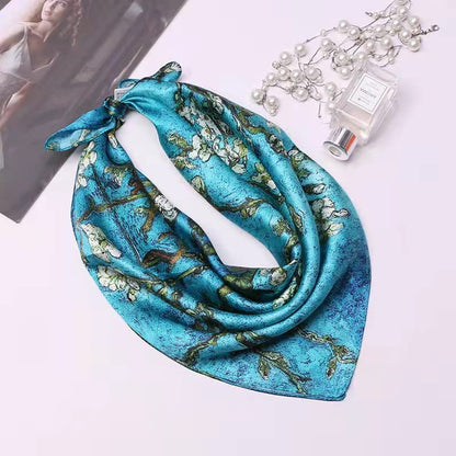 ANDANTINO 100% Silk Scarf 43" Large Square Lightweight Headscarf& Shawl–Women Hair Wraps-With Gift Packed - color: Oil Painting-apricot