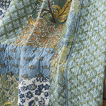NEWLAKE Cotton Quilted Throw Blanket for Bed Couch Sofa, Reversible Matelasse Blanket with Real Stitched Embroidery,Green Farmhouse Garden,60X78 Inch - color: Green
