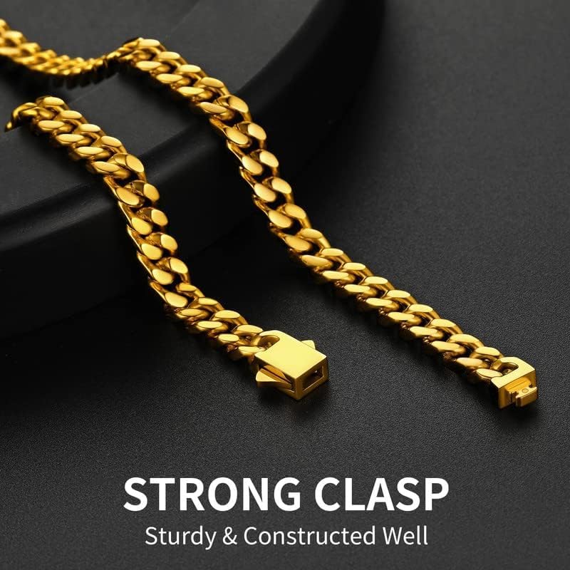 ChainsHouse Stainless Steel Mens Cuban Link Chain, Black/ 18K Gold Plated Miami Cuban Chain Necklace, 5mm/7mm/9mm/12mm/14mm Width, No Tarnish& Durable Hip Hop Mens Jewelry, 18"-30", Send Gift Box - color: e. 5mm width-gold, size: 18 inches