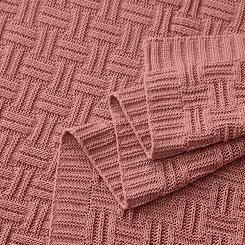 Aormenzy 50x60 Throw Blanket, Soft Cozy Acrylic Throw Blanket, Cable Knit Throw Blanket for Couch Sofa Bed, Champagne Pink - color: Champagne Pink