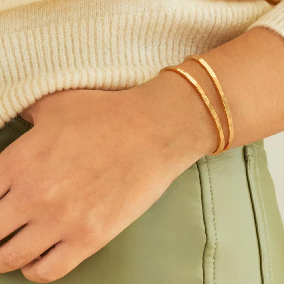 POTESSA 18K Gold Plated Cuff Bracelets Adjustable Dainty Bangle Handemade Jewelry for Women - style: lattice