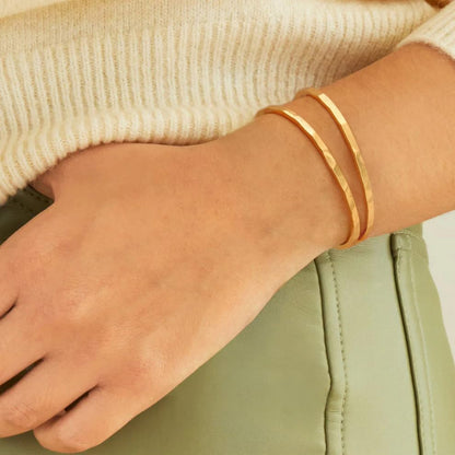 POTESSA 18K Gold Plated Cuff Bracelets Adjustable Dainty Bangle Handemade Jewelry for Women - style: lattice
