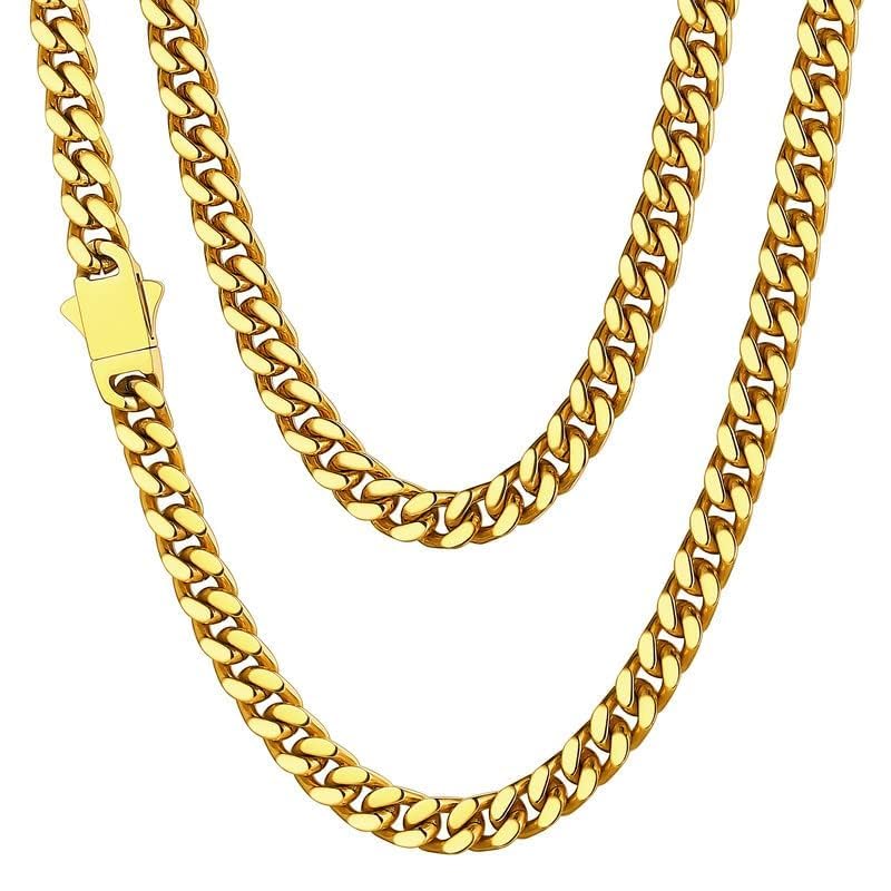 ChainsHouse Stainless Steel Mens Cuban Link Chain, Black/ 18K Gold Plated Miami Cuban Chain Necklace, 5mm/7mm/9mm/12mm/14mm Width, No Tarnish& Durable Hip Hop Mens Jewelry, 18"-30", Send Gift Box - color: e. 5mm width-gold, size: 18 inches