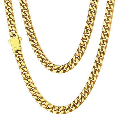 ChainsHouse Stainless Steel Mens Cuban Link Chain, Black/ 18K Gold Plated Miami Cuban Chain Necklace, 5mm/7mm/9mm/12mm/14mm Width, No Tarnish& Durable Hip Hop Mens Jewelry, 18"-30", Send Gift Box - color: e. 5mm width-gold, size: 18 inches
