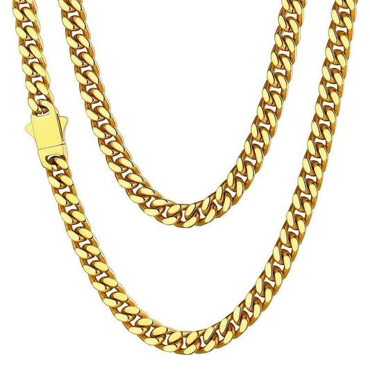 ChainsHouse Stainless Steel Mens Cuban Link Chain, Black/ 18K Gold Plated Miami Cuban Chain Necklace, 5mm/7mm/9mm/12mm/14mm Width, No Tarnish& Durable Hip Hop Mens Jewelry, 18"-30", Send Gift Box - color: e. 5mm width-gold, size: 18 inches