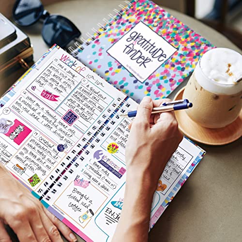 Gratitude Journal 52 Week Daily Positive Thinking for Thankfulness + Sticker Set | Gratitude Finder - color: Whimsy Doodle + Grateful Heart Stickers