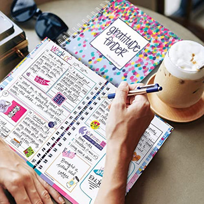 Gratitude Journal 52 Week Daily Positive Thinking for Thankfulness + Sticker Set | Gratitude Finder - color: Whimsy Doodle + Grateful Heart Stickers