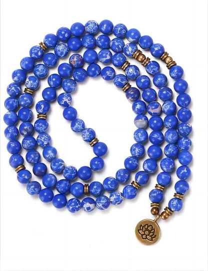 Mala Bead Strand Bracelet, 108 Buddhist Prayer Beads Yoga Meditation Green Malachite Beads Necklace Women man - style: Blue Jasper
