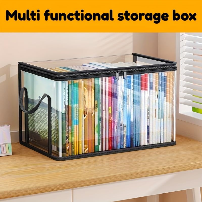 3pcs Storage Box Large Transparent - 180° Flip Cover Heavy-Duty Space-Saving Organizer for Books/Clothes/Documents (black)