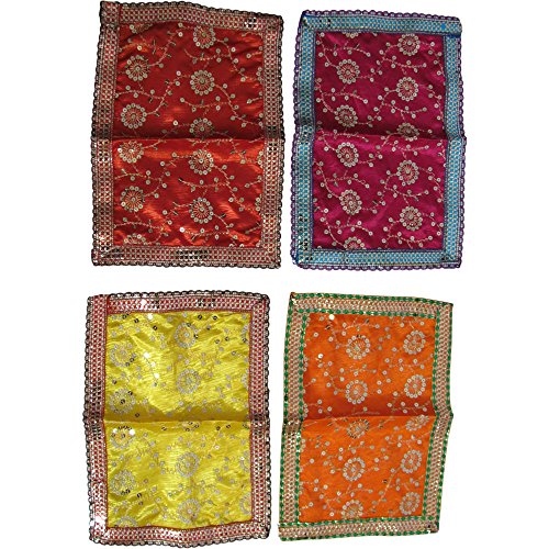 Indian Yoga Meditation Shimmer Sequin Silk Prayer Altar Cloth (8" x 12") -Set of 4-
