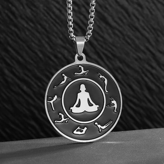 Stainless Steel Body Yoga Meditation Chart Pendant Necklace for Men and Women Sports and Leisure Style Jewelry Gifts