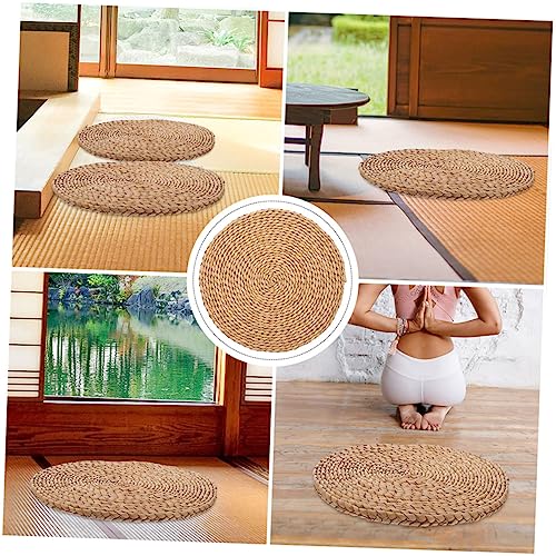 PRETYZOOM Thickened Woven Yoga Meditation Cushion Pad for Outdoor Picnics Natural Straw Floor Mat Comfortable Seating for Home and Garden Use Thick