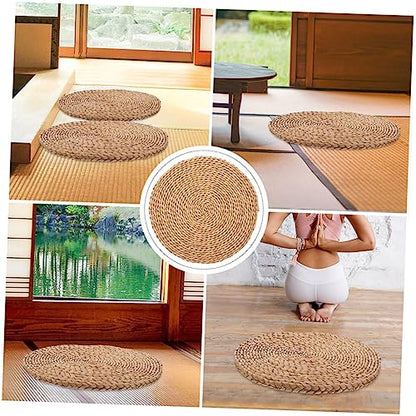 PRETYZOOM Thickened Woven Yoga Meditation Cushion Pad for Outdoor Picnics Natural Straw Floor Mat Comfortable Seating for Home and Garden Use Thick