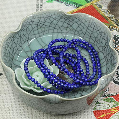 Keleny 4mm Natural Round Beads Gemstones Rock Crystal Stretch Bracelet 7 Inch Unisex - color: Blue Lapis