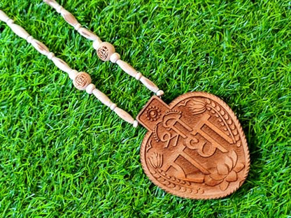 Holy Basil Sacred Tulsi Mala Necklace with Carved Radha Name Wooden Locket Handcrafted Yoga Meditation Accessories
