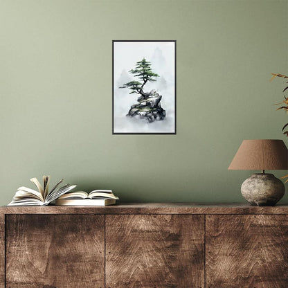 Japan Zen Canvas Wall Art Misty Pine Tree Meditation Poster Japanese Mountain Top Bonsai Peaceful Aesthetic Prints Painting For Spa Yoga Bedroom Wall Decor 12x16in Unframed