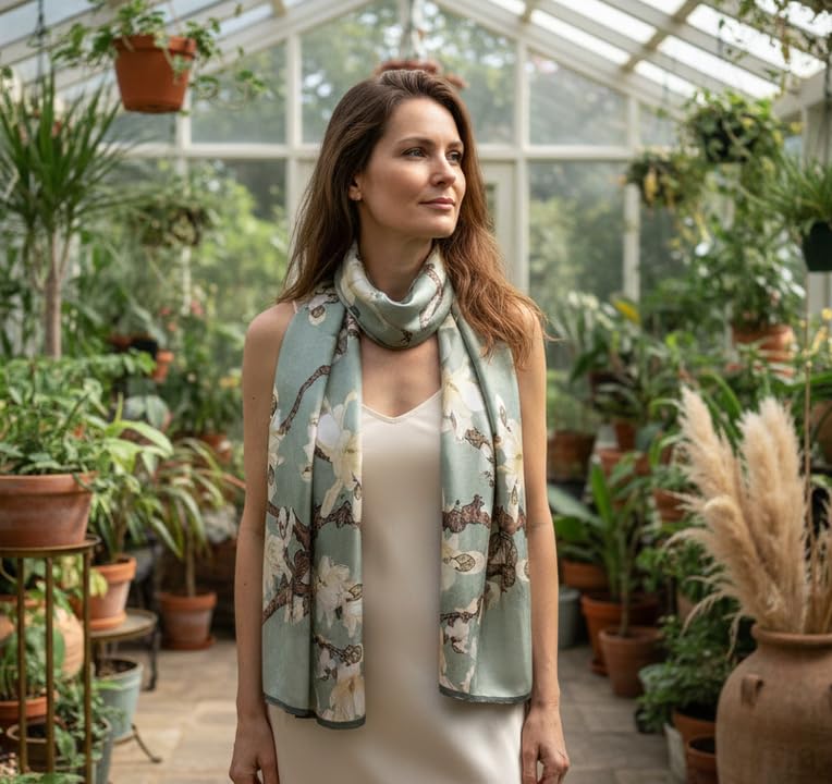 100% Mulberry Silk Long Scarf for Women Large Shawls for Headscarf and Neck- Oblong Hair Wraps with Gift Packed - color: Pale Green