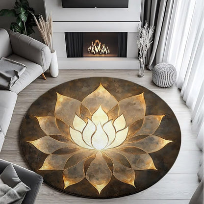 Golden Lotus Round Rug Flannel Meditation Yoga Mat Indoor Living Room Decor Rug for Meditation, Game & Outdoor Portable Seat Cushion (120 * 120cm/47.2 * 47.2inch)