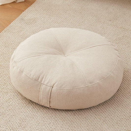 Zafu Meditation Cushion Round Floor Pillow 16 Inch Yoga Bolster for Sitting on Floor Linen Cushions Adults Tatami Pouf Living Room Bedroom Balcony Portable Seat Cushion(Beige(Linen)) - color: Beige(linen)