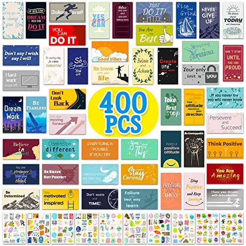 zheyistep 400Pcs Inspirational Cards Set, 200Pcs Affirmation Cards for Women, 200Pcs Motivational Stickers for Kids, Business Card Sized Encouragement Cards for Students Teachers