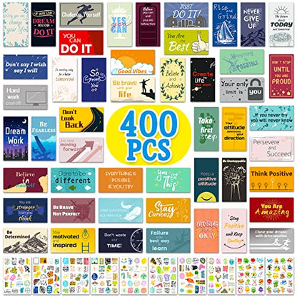 zheyistep 400Pcs Inspirational Cards Set, 200Pcs Affirmation Cards for Women, 200Pcs Motivational Stickers for Kids, Business Card Sized Encouragement Cards for Students Teachers