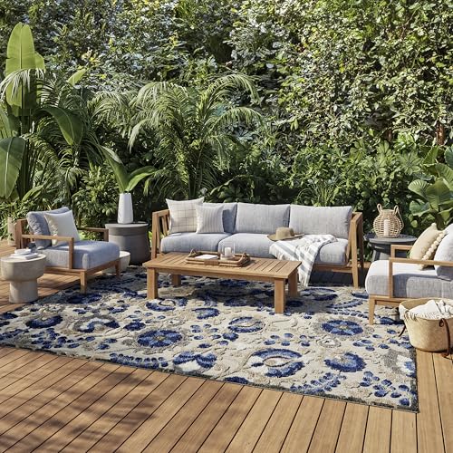 Nourison Home Aloha Natural Blue 9'6" x 13' Area Rug - Easy Clean, Non Shedding, Bed Room, Living Room, Dining Room, Kitchen (10' x 13') - color: Natural Blue, size: 9'6" x 13' (Rectangular)