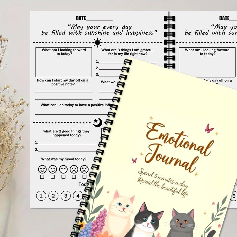 100 Pages The Emotions Journal, A5 Guided Mental Health & Self Care Diary with Daily Mood Tracker for Women & Wellness Prompts (Cat D) - color: Colorful-B