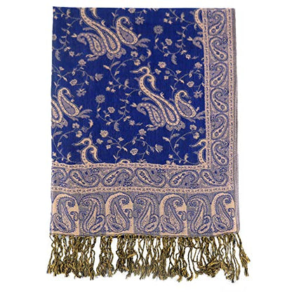 Ciormis Two Tone Silky Paisley Pashmina Shawl Scarf,Soft Women's Rave Jacquard Pashminas Wrap Scarves - color: Style1 -Royal Blue Paisley