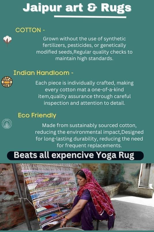 Jaipur Art & Rugs Cotton Yoga Rug - Eco-Friendly Hand-Woven Thick Mat (24”x72”x5mm) for Everyday Fitness at Home - Comfortable & Extra-Long - color: Orange