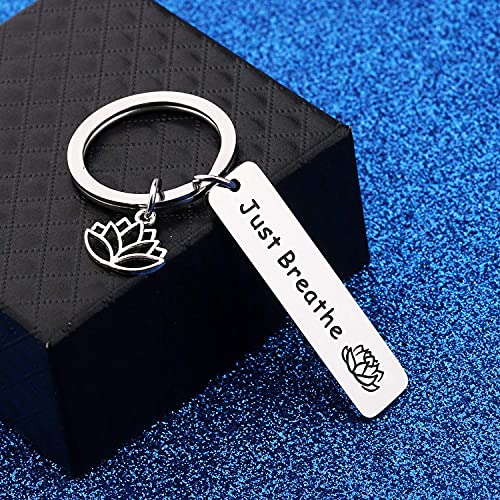 WUSUANED Breathe Lotus Keychain Yoga Jewelry Inspirational Gift for Women