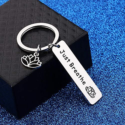 WUSUANED Breathe Lotus Keychain Yoga Jewelry Inspirational Gift for Women