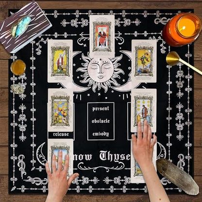 Knana Tarot Altar Cloth - Silk Mat for Reading with Tarot Card Bag - color: Tarot Card Layout