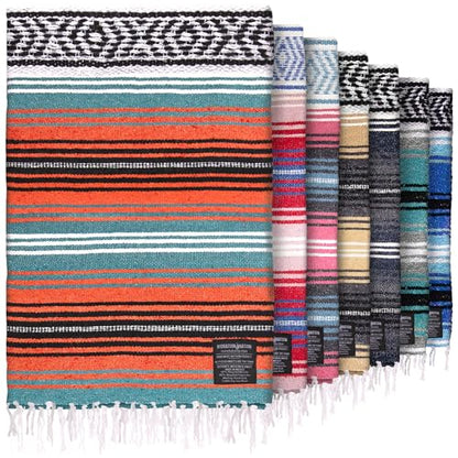 Hydration Nation Authentic Large Handwoven Mexican Blanket - Soft Yoga - Durable Serape - Lightweight Falsa, Beach, Camping, Picnic, Outdoor 70"x50" - Mandarin - color: Mandarin