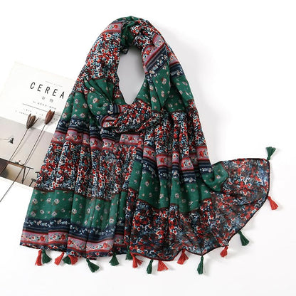 YOUR SMILE Large Boho Scarf for Women Lightweight Floral Printed Scarves Fall Winter Fashion Fringed Shawl wraps - color: 29