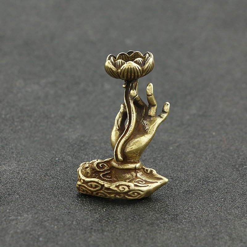 Backflow Incense Buddha Hand Ornament, Brass Incense Holder for Zen Tea Table and Coffee Table, Small Desktop Decoration