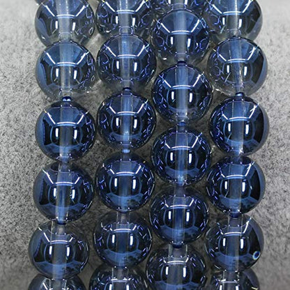 Amandastone Natural Gemstone 10mm Round Beads Stretch Bracelet 7 Inch - color: Aqua Blue Clear Quartz