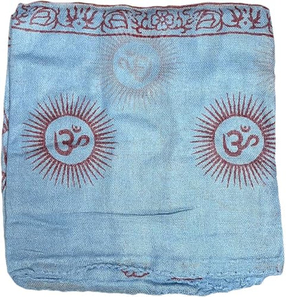 Indian Om Mantra Hand Block Printed Scarf Prayer Shawl (Light Blue)