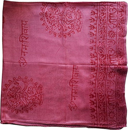 KVR Hindu Pooja Religious Cotton Indian prayer scarf with OM Krishna Ganesha Shiva Nataraja yoga spiritual auspicious prints - color: Pink-nataraja-2