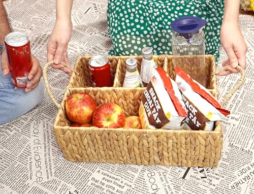 Wicker Divided Storage Basket Woven Natural Basket Hyacinth for Organizing Bathroom Kitchen Shelves Office Supplies Organization Everyday Wicker Storage Baskets 4 Section Rectangular Tray