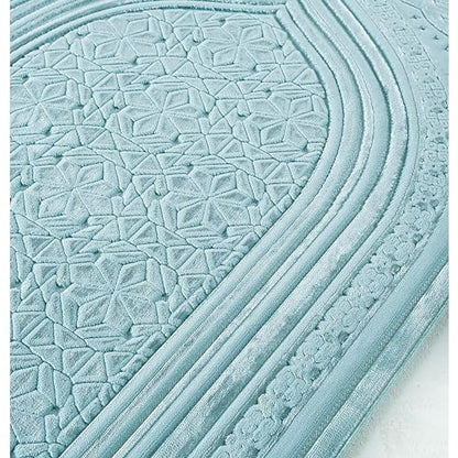 Modefa Luxury Velvet Prayer Rug with Prayer Beads | Soft Elegant Muslim Turkish Janamaz Sajada Carpet for Men and Women | Plain Solid Prayer Mat Ramadan Eid Gift - Najma (Blue) - color: Najma Turquoise Blue