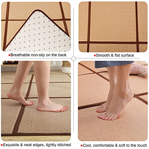 Nisorpa 71'' x 71'' Japanese Rug Tatami Rug Mat 0.47'' Thick Japanese Floor Mattress Rattan Non-Slip Breathable Memory Foam Area Rug Bedroom Tatami Mat, Brown - color: Brown