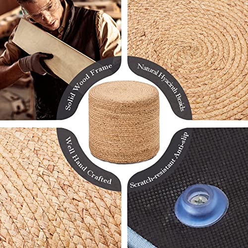 18'' Pouf Ottoman, Natural Braided Poof, Round Poufs, Rustic Handweave Lounge Pouffe, Boho Footrest Stool for Bedroom, Accent Table or Seat for Patio, Living Room - color: 18inch Natural Water Hyacinth Braid