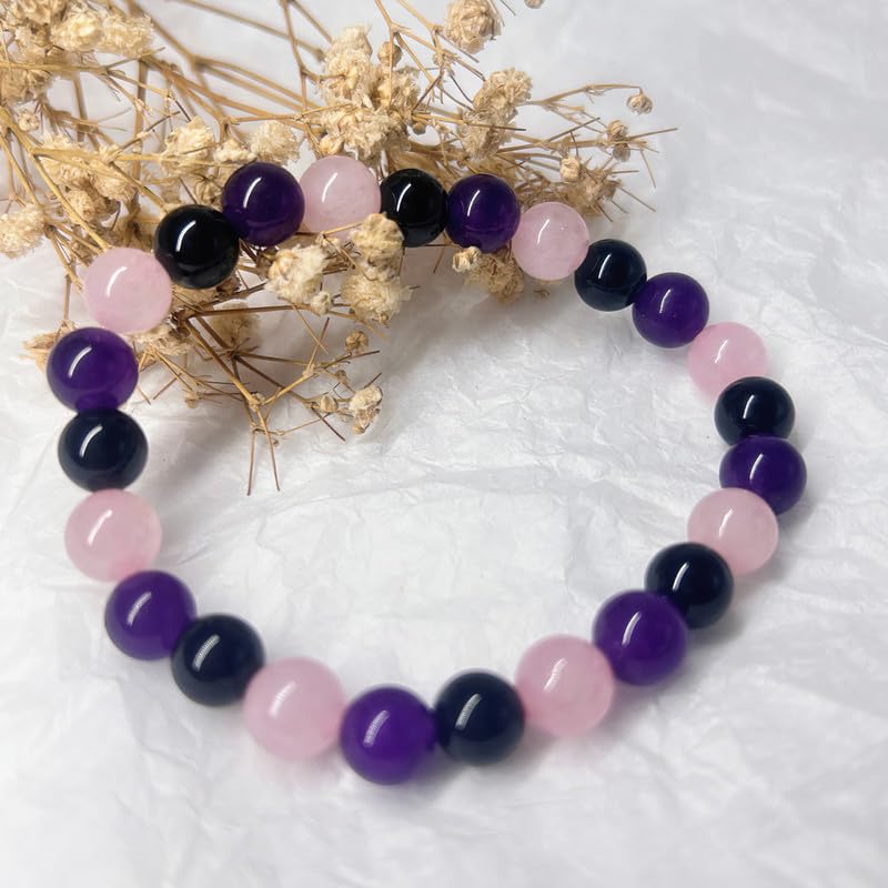 HZHRony Healing Crystal Stone Beads Bracelet Irregular Gemstone Beaded Bracelets For Women and Men Anxiety Relief Yoga Bracelet Jewelry Gifts 7 Inch - color: Rose Quartz