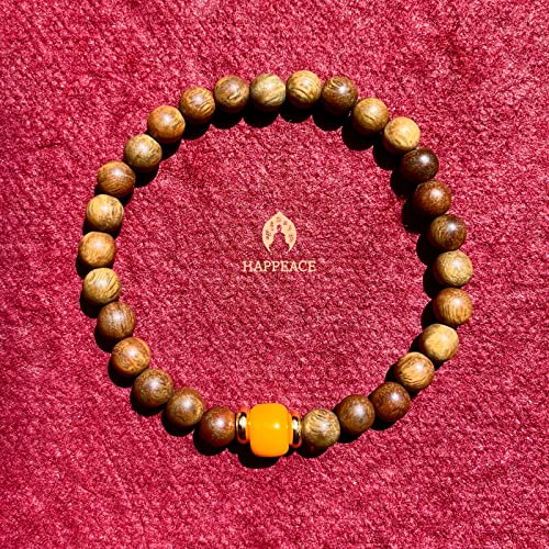 HAPPEACE Elastic Bracelets for Small Wrists - 6mm Verawood Beads and Ancient Glass Beads
