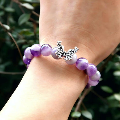 Natural Handmade Healing Chakra Bracelet - color: 10mm-Amethyst-Butterfly-FOR 7-8 INCH WRIST